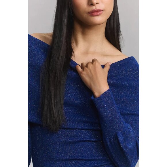 By Anthropologie Sensual Off-the-Shoulder Sweater NAVY BLUE sparkle XL - Picture 3 of 3